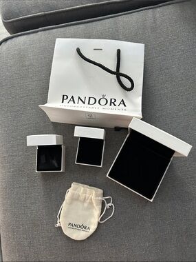 Empty Pandora White Boxes & Cream Pouch with Black Interiors